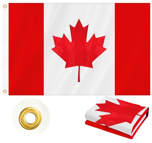 Drapeau du Canada extérieur de 0,9 x 1,5 m, tissu Oxford 210D double face, feuille d'érable brodée et 4 rangées de coutures aux extrémités de la mouche avec 2 œillets en laiton, drapeau national CA