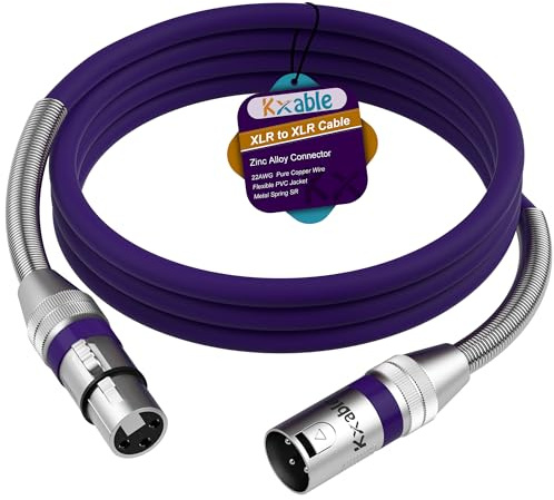 Kxable XLR Microphone Cable 8 FT, XLR Male to Female Balanced Mic Cable, 3-Pin Shielded Speaker Cord, Zinc Alloy Connectors, 22AWG Pure Copper, Metal Spring SR, Recording Studio, Podcast, Purple