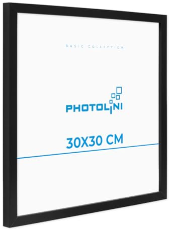 PHOTOLINI Bilderrahmen 30x30 Schwarz MDF-Holz Poster-Rahmen, bruchsicheres Acrylglas, zum Aufhängen, extra Zubehör - für Fotos & Poster