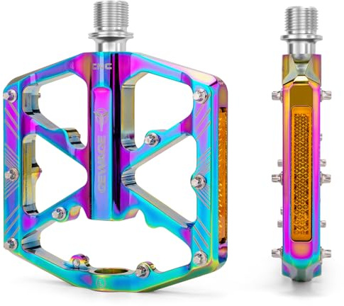 Bike Pedals 9/16 Inch - Bicycle Pedals with Reflectors - 3 Sealed Bearings MTB Pedals Wide Platform Pedals for Mountain Bike, BMX, Road Bike Pedals (Rainbow)