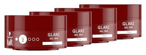 Schwarzkopf TAFT Gel Wax Strahlender Glanz (4x 75ml), Haarwax für glänzendes Finish, schonend für Haar und Kopfhaut, veganes, Haarstyling-Gelwax