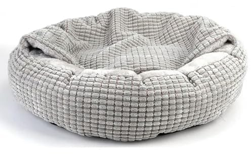 YJHLY Hundebett, gemütlich, mit Kapuze, flauschig, orthopädisch, rund, Donut-Haustierkuschel, Angst, beruhigendes Bett, waschbar, weich, rutschfest, für Welpen, Katzen, Höhle, Grau, Größe M, 50 x 50