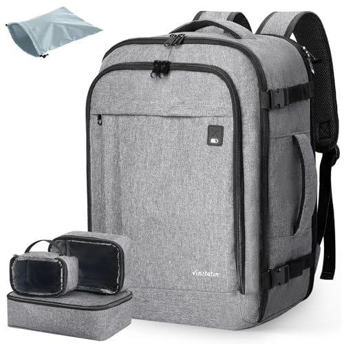Vinstatin Handgepäck Rucksack Flugzeug 45x20x35,17 Zoll Laptop 40L Groß Reiserucksack Damen Kofferrucksack,Travel Wasserdichter mit 4 Teilige Kleidertaschen für Urlaub Business Wandern Weekend