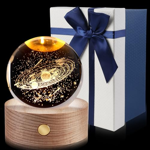 SPORWAY Luce notturna 3D Sfera di cristallo: sistema solare USB, pianeti incisi al laser, luce colorata, decorazione per la casa, regalo a tema spaziale