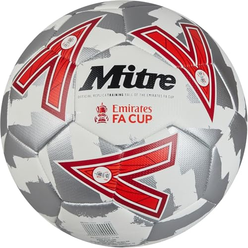 Mitre Training FA Cup Football Pallone da calcio, Unisex adulto, Bianco/Argento/Rosso, 4