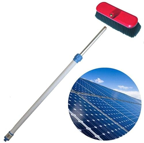 Spazzolone per Lavaggio Pannelli Fotovoltaici, Scopa Telescopica Antigraffio per Pannelli Solari, Spazzola in Nylon, Asta con Tubo ad Innesto Rapido Allungabile Fino a 1.88 Metri, Spazzola 24x10 cm