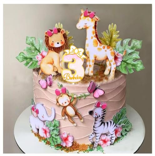 22 Stk Tortendeko Kinder 3 Jahren, Geburtstag, Cake Topper Zoo TortenDeko Wald Tiere Kuchendeko Tiere Happy Birthday, Safari Zoo Dschungel Torten-deko, Torten Deko für 3 Jahr Mädchen Junge