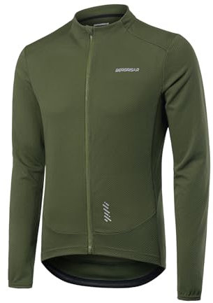 BERGRISAR Herren Fahrradtrikot Radtrikot Langarm für Frühling Herbst Rennrad MTB Mountainbike Trikots, Armeegrün, XL