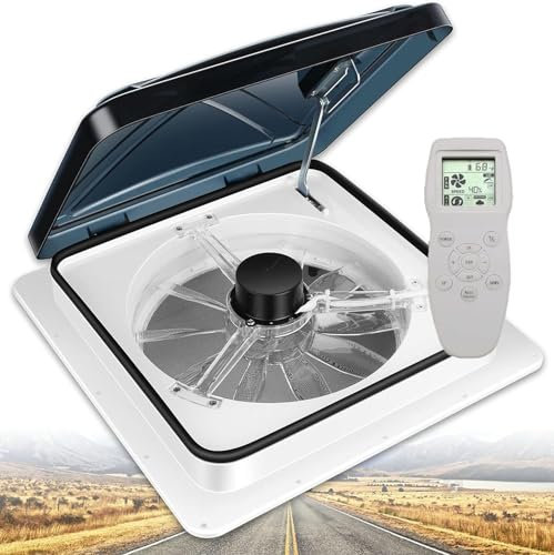 Ventilatore da Tetto per Camper da 14 e 16 12 V, 10 velocità, Telecomando Automatico, Ventilatore da Tetto per Camper con Luce LED, Ventilatore da Tetto Reversibile,40x40cm