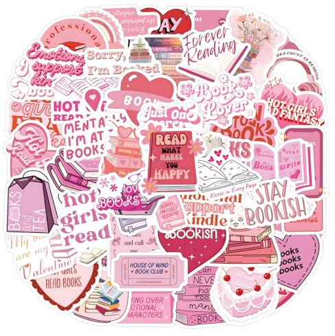 Pink Heart Shape Stickers - 60pcs Waterproof Aesthetic Stickers for Kindle, Scrapbook, Water Bottles, Book Laptops, Booktok, Skateboard