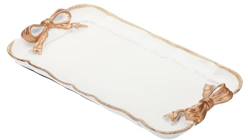 PATIKIL Vassoio Decorativo Vintage Vassoio Porta Asciugamani Vassoio Bianco | Portaoggetti, Piatto Rettangolare Resina, Piatto per Frutta, Organizzatore Cosmetici, Design Retrò, con Fiocco