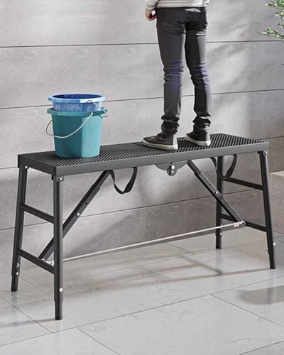 Piattaforma di Lavoro Ponteggio Pieghevole Piattaforma di Lavoro, Scala per Ponteggio Nera Regolabile per Scale Esterne Domestiche, Banco da Lavoro Portatile per Verniciatura/Pulizia/Miglioramento(120
