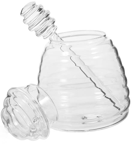Garneck Glass Honey Jar Dipper and Lid Honey Container Beehive Pot Stir Stick for Home Kitchen