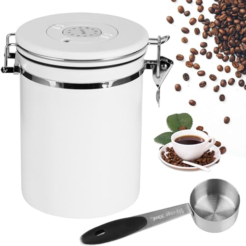 ZONJIE 2.8L Kaffeedose Luftdicht-Kaffeebohnen Behälter aus Edelstahl | 1kg Bohnen Bohnen Vakuum-Kaffeedose, Luftdichte Edelstahl-Kaffeedose mit CO2-Ventil, Messlöffel Deckel & Datumsanzeige