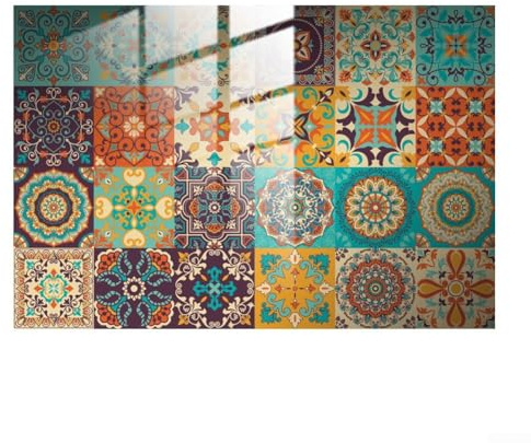 Zilimontt 24 Stück bunte marokkanische Fliesenaufkleber, Mandala, Küche, Badezimmer, Wandfliesenaufkleber, Blumenmuster, wasserfest, Pastell-Mosaik, für Badezimmer, Küche, Heimgebrauch (15 x 15 cm)
