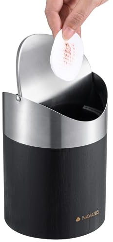 Navaris Mini Mülleimer aus Bambus - Abfalleimer mit Deckel - Kosmetikeimer - Ideal für Badezimmer, Küche, Büro, Wohnzimmer - Tischmülleimer - Mülleimer mit Deckel - Schwarz