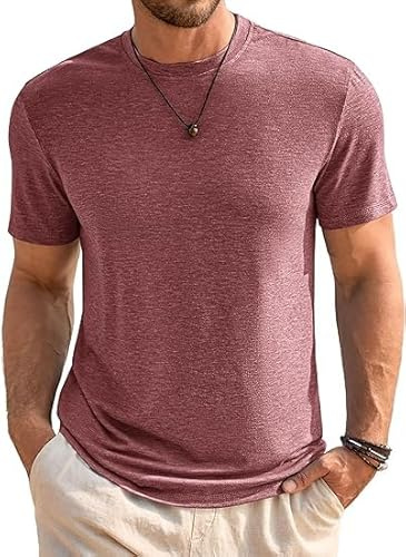 Runcati Camiseta para Hombre de Cuello Redondo, Manga Corta, Verano, Corte Regular, Deporte, Fitness, Camiseta Funcional, Monocolor, básica, Camiseta de Negocios, borgoña, XXL