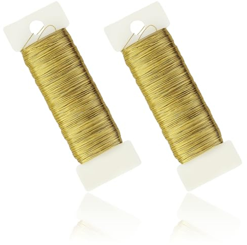 2 rotoli di filo per gioielli, filo metallico modellabile, filo metallico per gioielli, oro, 0.35mm x 50m, per gioielli, ghirlande e ornamenti