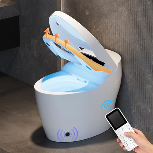 Homary WC Giapponese Intelligente con Bidet Incorporato, Bianco, 4.84 L/Scarico, Sedile Riscaldato e Funzioni Regolabili, Scarico a Sifone, Coperchio Manuale e Scarico Verticale, J021123088