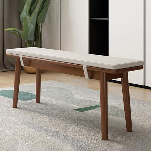 Banco de Entrada de Madera Maciza tapizado con Zapatero, Banco de Madera Vintage para Mesa de Comedor o Cocina, Estilo Granja, 39,4 Pulgadas, Color Nogal