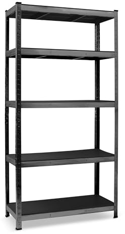 Humberg Regal Kellerregal Lagerregal Metallregal Schwerlastregal Belastbar Bis 875 kg 5 Ablagen Abgerundete Ecken 180 x 90 x 40 cm Schwarz