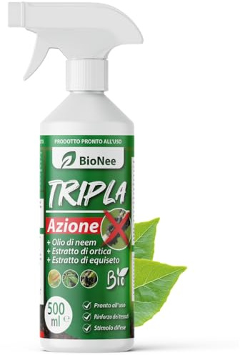 Tripla Azione Spray 500 ml | Con Olio di Neem, Estratto di Ortica ed Equiseto | Naturale, Pronto all’Uso, Zero Residui | Protezione e Rinforzo per Piante e Orto