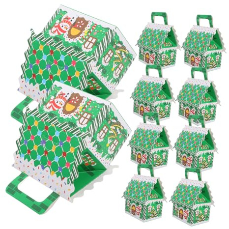 Zerodeko 10 Piezas Obsequio de Caja de Dulces Navideños Cajas para Galletas de Jengibre de Cartón para Dulces con Forma de Casita de Jengibre para Fiestas