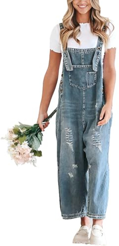 Vanchenl Damen Vintage Casual Denim Jean Overalls Lose Distressed Bib Latzhose Verstellbare Baggy Harem Romper Jumpsuit Hosen