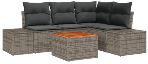 vidaXL Trädgårdsoffset med kudde 5 pcs Grå konstrotting, Modern, slitstarka, modulära, lätta möbler, Rattansoffa, utomhusmöbler, uteplatsdekor, trädgårdslounge