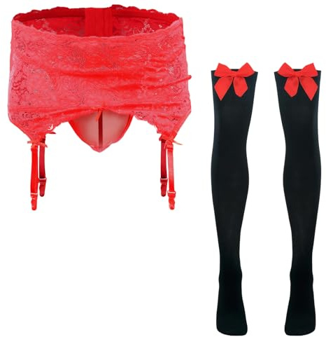 FEOYA Set med Sexiga Underkläder för Män Sissy String Sexig Spets Genomskinliga Trosor Nattklädsel med Långa Byxor, One size