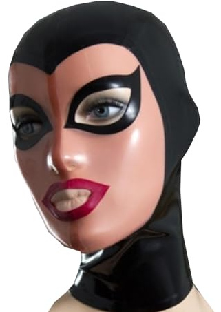 LBUZHOY Látex Cabeza Cubrir Hecho a Mano Capucha de Goma Máscara de Fiesta Abierta Boca para Cosplay Unisex Cremallera Trasera(Size:S-63CM)