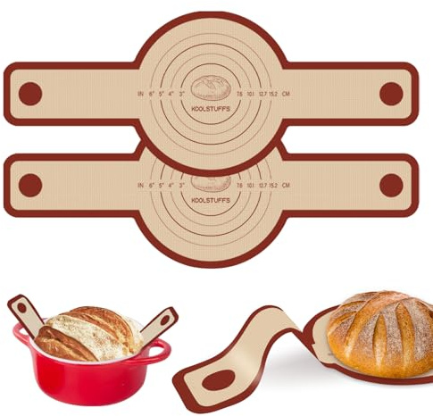 Silicone Bread Sling for Dutch Oven, 2 PCS Red Non-Stick & Reusable Bread Baking Supplies with Extra Long Handles, Easily Transfer Sourdough, Dishwasher Safe, Round