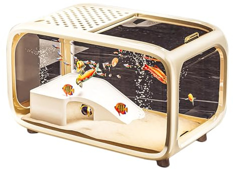 Aquarium Mit Kletterdekoration Acryl Fischglas Für Betta Schildkröte Mit Fütterungsöffnung Tischdekoration Zimmer Büro 40x22.7x25.5cm
