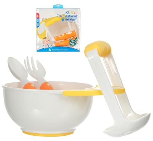 Acunny Bol presse-purée – avec fourchette, cuillère, hachoir à main, couverts | Bol broyeur presse-purée | pour légumes, poissons, pommes de terre, gingembre et ail