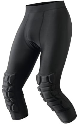 Jormino Compression Workout Capri Tights w/Padded Knees & Cup Pocket for Basketball, Running, Gym, Tactical M Black