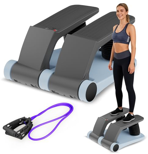 Air Stepper Exercise Machine with Resistance Bands, Stair Stepper with LCD Monitor, Adjustable Resistance Cardio Trainer for Home Workout, Compact Fitness Equipment, 300 lbs Weight Capacity (Blue)