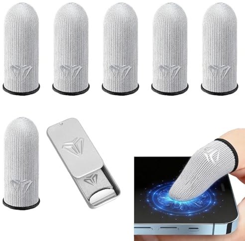 HENGBIRD Funda Dedo Gaming Ultrafina 0,3 mm – Dedos táctiles Anti Sudor de Fibra de Plata 24 Agujas, Alta sensibilidad y Transpirable, para Juegos móviles, 1 par con Caja metálica + 2 Pares