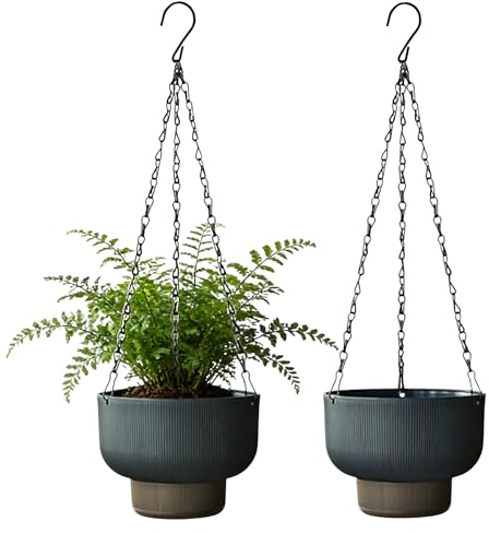 YuanDiann Lot de 2 pots de fleurs suspendus, à arrosage automatique, en plastique, pour l'intérieur et l'extérieur, avec réservoir d'eau, gris, 16 cm