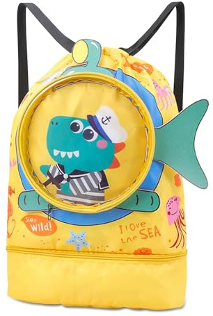 KASESSS Cocodrilo de Dibujos Animados Mochila Gimnasio Impermeable, Mochila Cuerdas Separación en Seco Húmedo, Bolsa Piscina con Compartimento para Zapatos, Gran para Viajes Piscina Escuela Camping