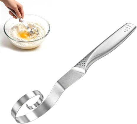 Dough Whisk, Seamless Dough Whisk Stainless Steel Flour Whisk, Dutch Bread Dough Blender Hook Danish Sourdough Whisk Manual Mixer for Dough Bread Cake Making Baking Whisking Tool Supplies