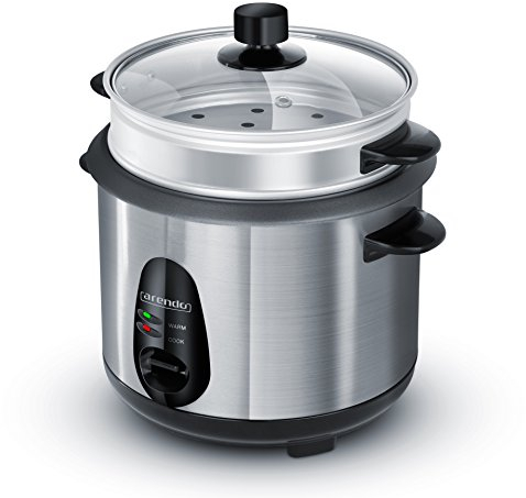 Arendo - Edelstahl Dampfgarer Reiskocher - inkl. Dampfgarfunktion - 1,0l Kapazität - Warmhaltefunktion - mit Innentopf und Deckel Messbecher Pfannenwender Dampfgaraufsatz, Silber