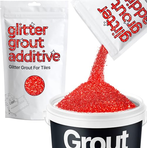 Hemway Red Glitter Grout Additive 100g Metallic Flakes for Adding Sparkle to Kitchen & Bathroom Tiles | Enhance Your Indoor Grouting Projects with a Durable Sparkly Effect