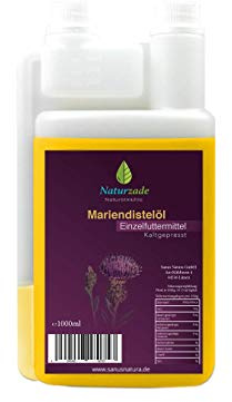 Naturzade Mariendistelöl Einzelfuttermittel Pferde Tiere (kaltgepresst) 1 Liter Dosierflasche
