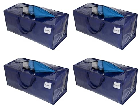 VENO 87 Liter extra große Umzugstaschen mit Rucksackgurten, Umzugshelfer, starke Griffe und Reißverschlüsse, Kleideraufbewahrung, Wäschesäcke, wiederverwendbar und nachhaltig (Blau, 4er-Pack)