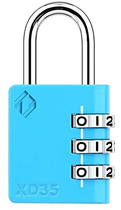 [ZARKER XD35] Small and Heavy Duty 3-Digit Combination Padlock Different Design Defferent Colors and Strong Metal Locking Mechanism - Blue 1pack