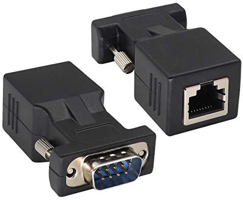 AOTOKK RJ45 zu DB9 RS232 Adapter 9Poliger Serieller RS232-Männlich zu RJ45 Weiblich CAT5 CAT6 Ethernet LAN Verlängerungskonverter,RJ45 Netzwerk zu DB9 Serial Port Koppler Extender Adapter(2-Stücke)
