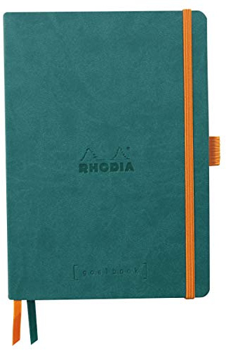 Rhodia 117806C - Notizheft - Goalbook Rhodiarama DIN A5 (14,8x23cm), mit flexiblem Einband, 120 Blatt elfenbein 90g, Dot - punktkariert, Pfaugrün, 1 Stück