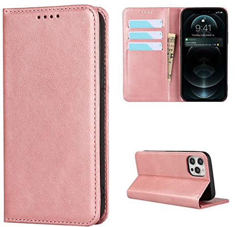 Copmob iPhone 12/12 Pro Case, Premium Flip Wallet Leather Case [3 Slots] [Stand Function] [Magnetic Closure] Case for iPhone 12/12 Pro – Rose Gold