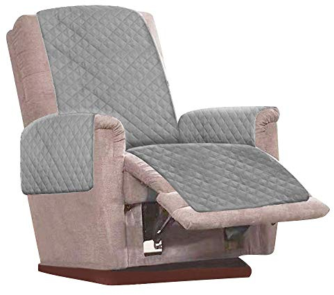 Beenle-Icey Sesselschoner, 1 Sitzer Sesselauflage, Anti-Rutsch Sesselüberwurf, Sesselschutz mit 2 weißen Spanngurten verstellbaren Schnallen & Armlehnen, Sesselbzug für Zuhause Wohnzimmer (Grau)