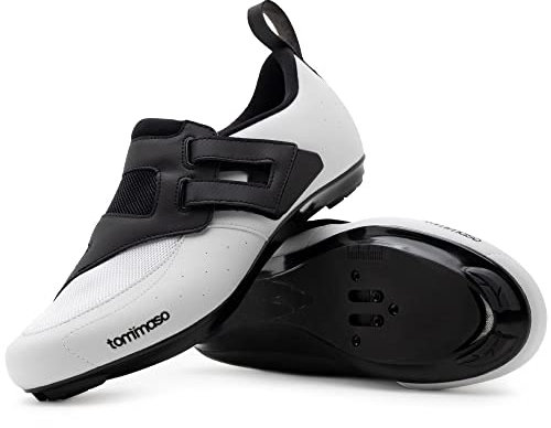 Tommaso Veloce II Fahrradschuhe - Ride in Style - Peloton Schuhe Triathlon Rennrad Indoor Cycling Herren Damen Kompatibel mit Look Delta SPD SPD-SL Stollen Weiß Schwarz, Weiß/Schwarz, 15 Women/13 Men